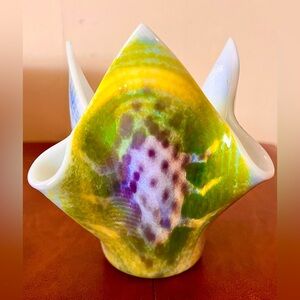 Hand-Blown Art Glass Handkerchief Vase/Bowl, "Meadow Rhapsody" 5.5” x 6”